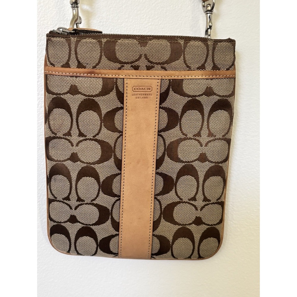 Coach Signature Jacquard Crossbody Shoulder Bag K05N-6016 Canvas/Leather 8.5"x7"